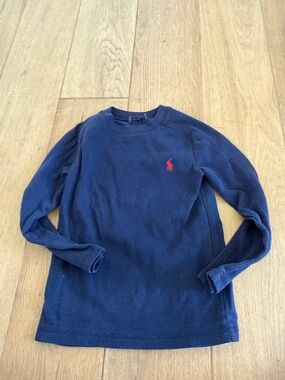 Polo by Ralph Lauren Navy Waffle-Knit Crewneck Henley with Red Pony Logo